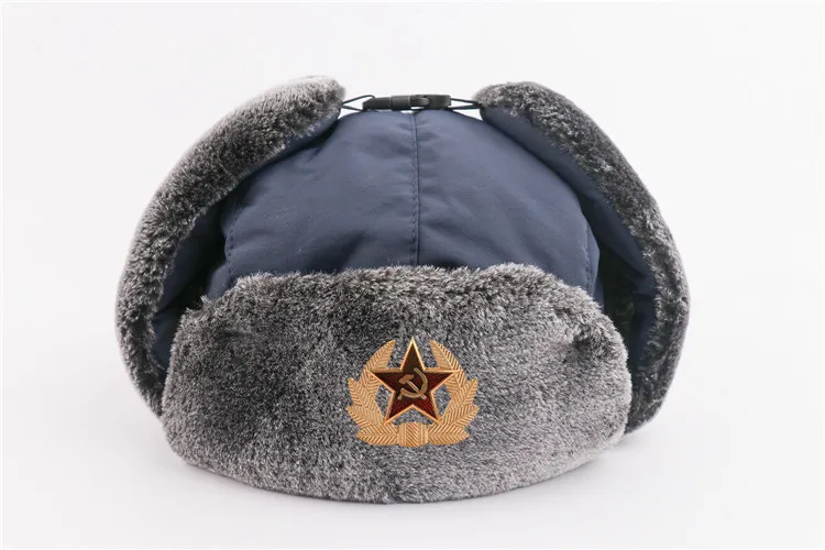 WZCX Military Russia Badge Pilot Bomber Hat Ushanka Keep Warm Waterproof Windproof Outdoor Earflap Men Snow Caps white camo bomber hat