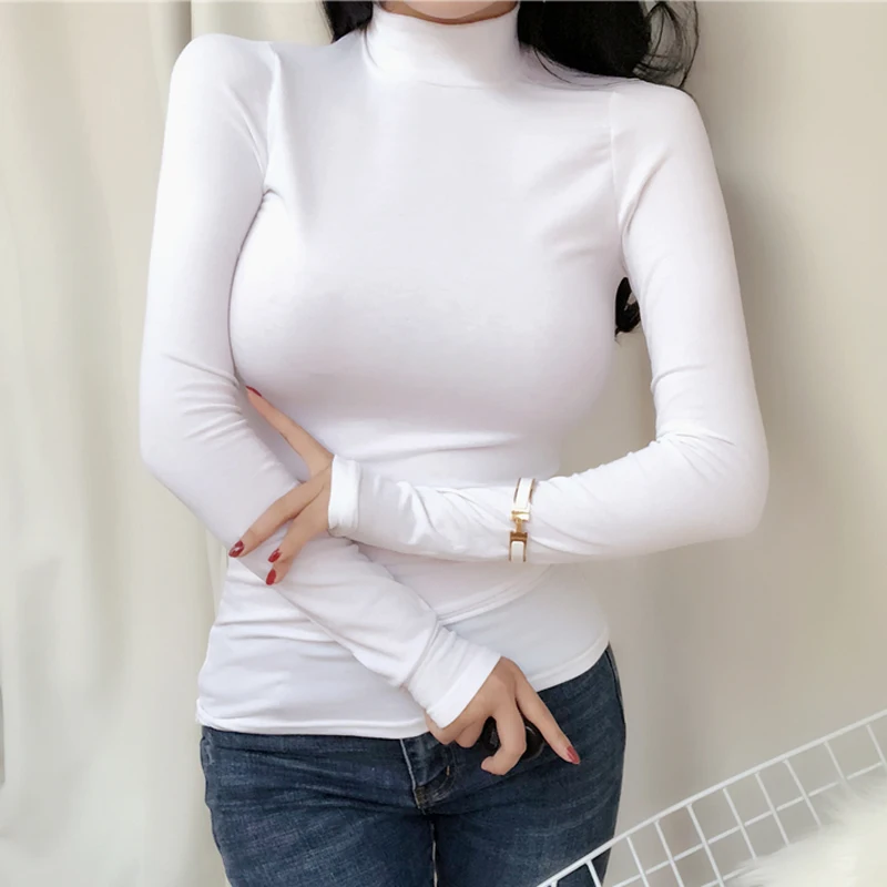 【Sinoon】★ 韓国人気 ★Sheer Turtleneck T-Shirt ★ 3 COLOR Women's Soy Fiber Blend Ribbed Turtleneck Long Sleeve T