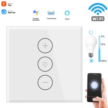 

10A Tuya Smart WiFi Wall Touch Infinite Dimming Switch Glass Panel Wireless Eu Standard work with Google Home and Alexa