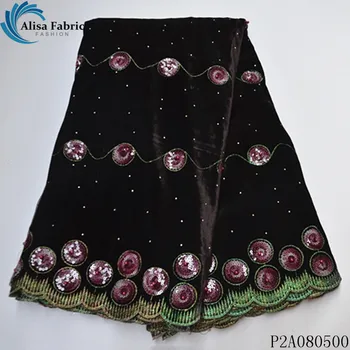 

Alisa fashion african velvet fabric with stones and beads 2020 high quality embroidered french sequins lace fabric 5 yards/piece