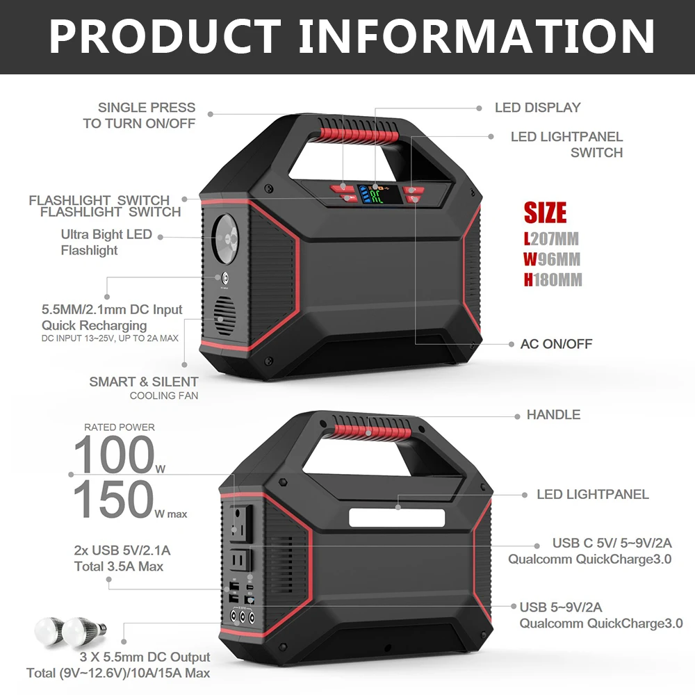 US $101.63 42000mAh 110V 220V AC Output Continuous Mobile Power Station Solar Generator With Safety Protection