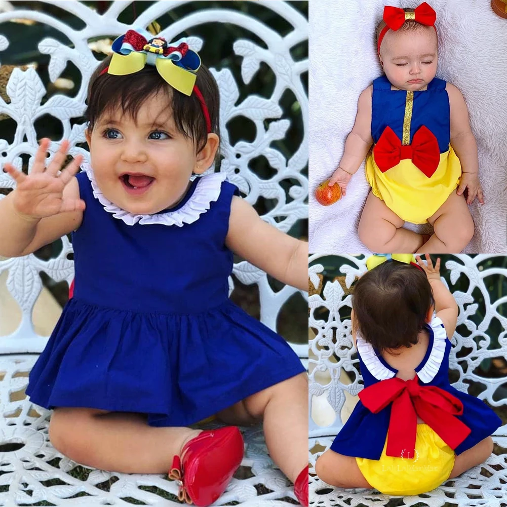 baby bodysuit dress Snow White Baby Girl 0-24M Bow Clothes Romper Tops Fancy Dress Shorts Party Outfits Baby Bodysuits medium