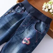 Для девочек с начесом и одежды, теплые ппартияные джинсы на осень и зиму стиль корейско-Стиль 8 больших мальчиков свободные ковбойские брюки на возраст от 12 до 15 лет