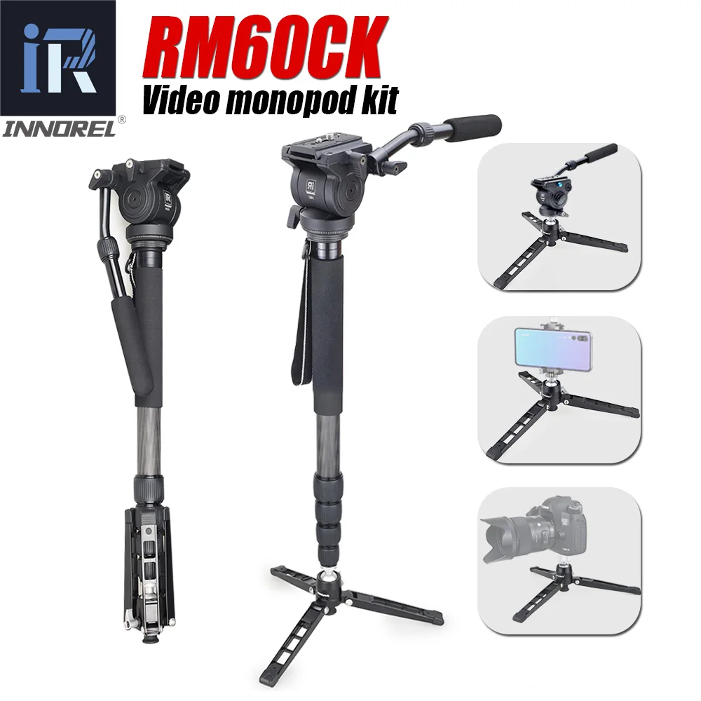 RM60CK Professional Video Monopod Kit 10 Layer Carbon Fiber for DSLR Camera Gopro Telescopic add Fluid Head Tabletop Tripod Base