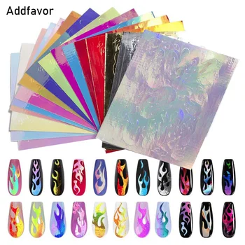 

16pc Holographic Fire Flame Nail Stickers 3D Vinyls Nail Stickers Decals Laser Nail Art Tape Flame Reflections Nail Tips Decor