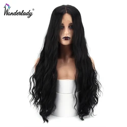 WonderLady 28 Inch Synthetic Lace Front Wig Wavy Lace Wig Middle Part Long Cosplay Wigs For Black Women Heat Resistant Fake Hair
