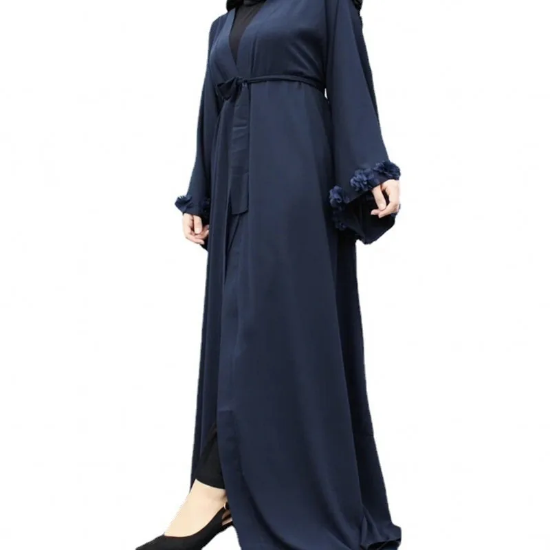 Fashion Muslim Dress 2022 Women Solid Color Loose Long Sleeve Maxi Dresses Cardigan Ankara Robes Dubai Arab Turkish Femme