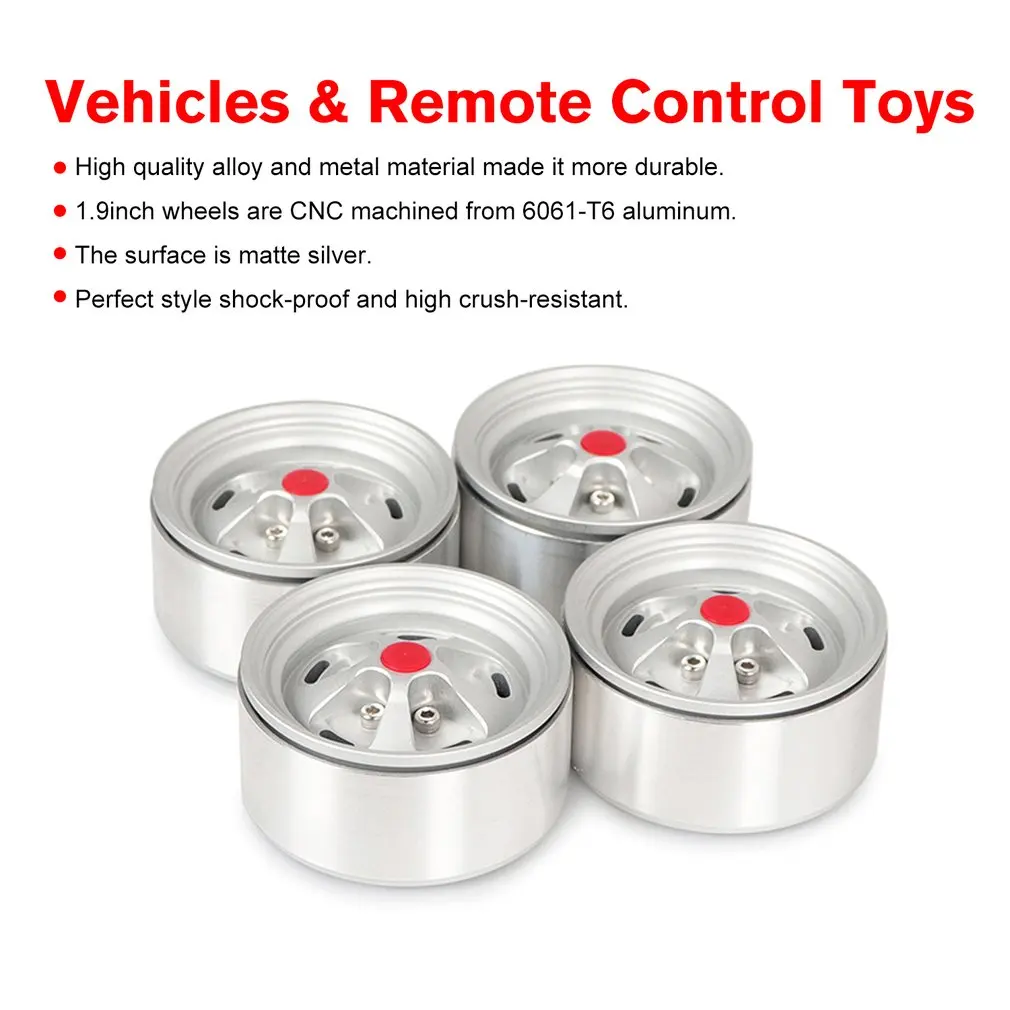 

4PCS 1.9-inch Simulation Beadlock Wheels Rims Metal Tire Hub For 1/10 RC Crawler Axial SCX10 II 90046 Traxxas TRX4 D90 Model Car