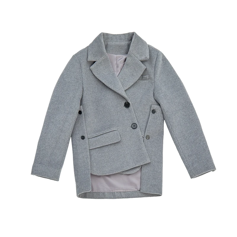 [EAM] свободное серое асимметричное шерстяное пальто на пуговицах, парка, новинка, длинный рукав, женская мода, Осень-зима, 1K722 - Цвет: gray