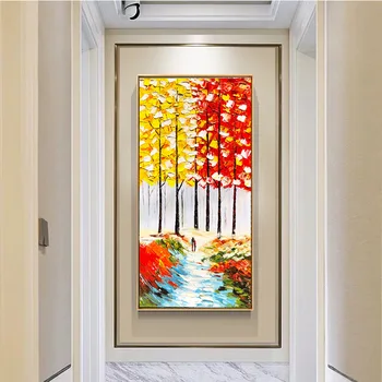 

Hand Painted Art Work Forest Birch Colorful Autumn Scenery Oil Painting Hotel Decoration