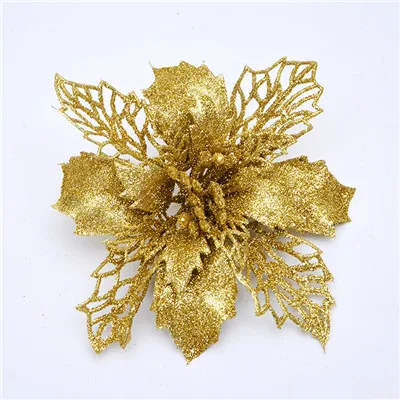 11CM golden 15 шт. 11 см/16 см/27 см Рождественский цветок высокого качества рождественские цветы декоративный искусственный цветок золотые серебряные елки украшения - Цвет: 11CM golden