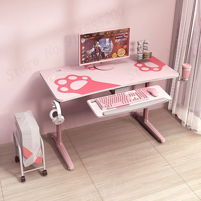 2021 New Pink Gaming Table Girls Bedroom Assembled Computer Desk 120X60X76.5cm Cute Cat Paw Print Desktop Computer Desk Hot Sale