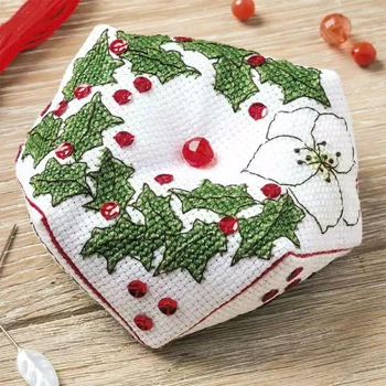 

Cross Stitch Pin Neddle Cushion 055 14ct Biscornu Needlework DIY Kit Embroidery Set Counted Cross-Stitching Pincushion