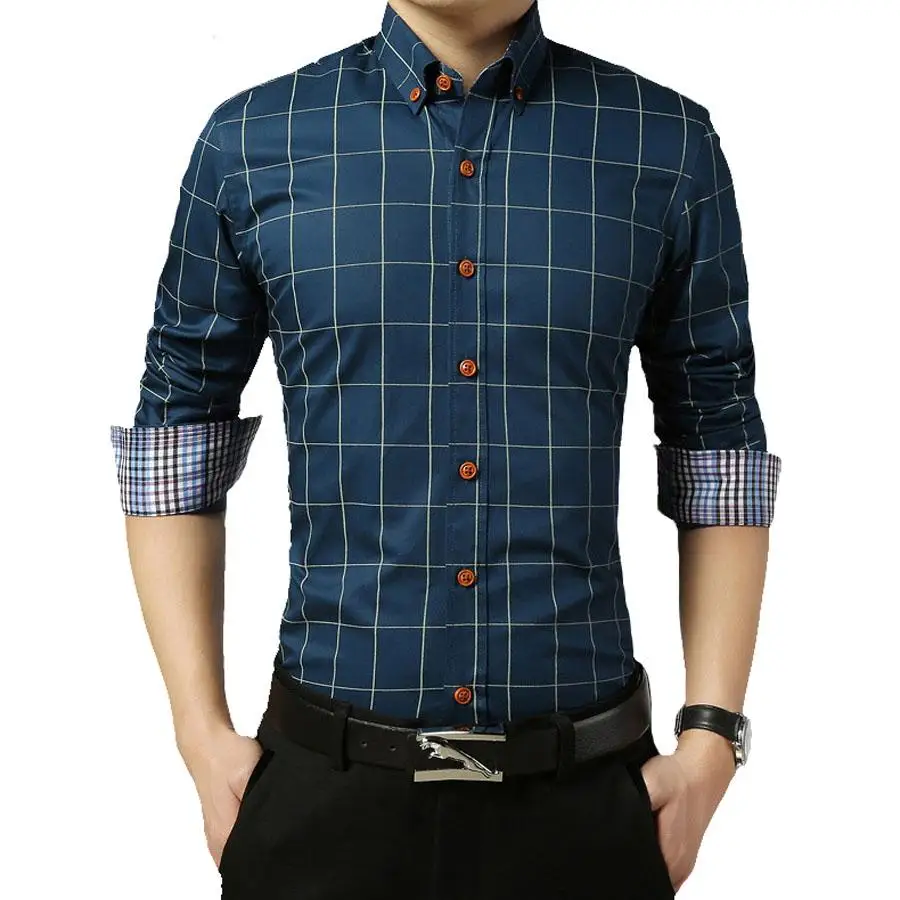 Модный бренд осени; Для мужчин одежда Slim Fit Для мужчин рубашка с длинными рукавами Для мужчин клетчатая хлопковая Повседневное Для мужчин рубашка социальных размера плюс M-5XL