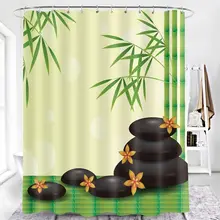

Spa Theme Shower Curtain, Bamboos Basalt Massage Stones Physical Therapy Family Bathroom Shower Curtain with Hooks Waterproof