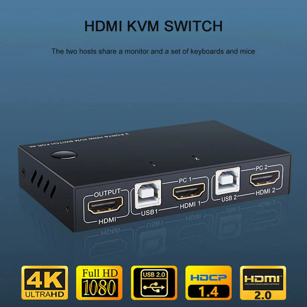 2 Port HDMI USB KVM 4K Switcher Splitter for Sharing Monitor Keyboard