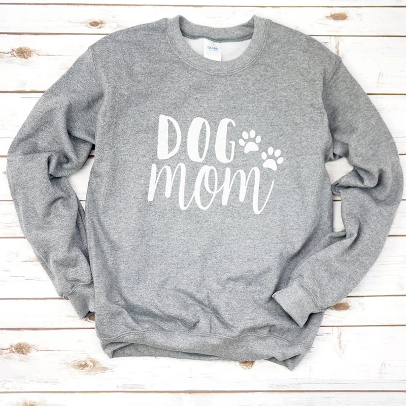 Kawaii Dog Mom Модный женский хлопковый топ с круглым вырезом и длинным рукавом, толстовка Mama, пуловер, худи для матерей, одежда, осенняя рубашка - Цвет: Серый