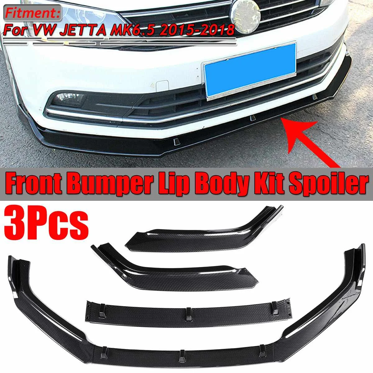 Baratos 3 uds parachoques delantero del coche labio divisor mentón labio parachoques difusor Spoiler Splitters Kit de cuerpo para VW JETTA MK6.5 2015 2016 2017 2018