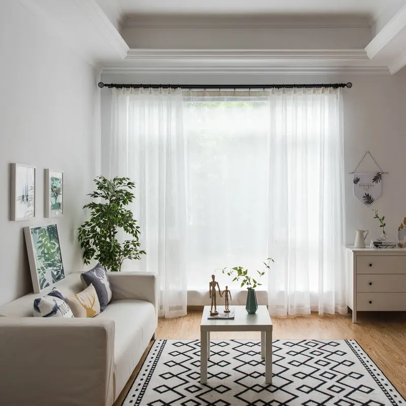 White Tulle Striped Sheer Curtains for Living room Kitchen Window Screening Customize Finished Drapes Voile Curtain