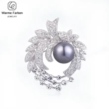 Warme Farben Серебряная 925 Брошь для женщин инкрустированная цирконием жемчугом в форме цветов брошь костюм булавки для шарфов прекрасные Подарочные ювелирные броши