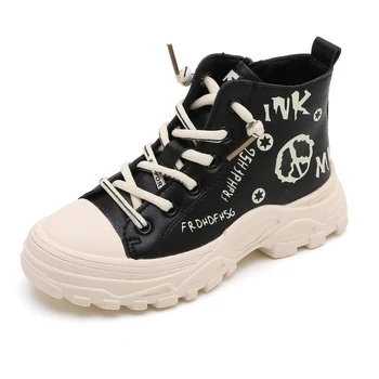 

Casual Shoes High-top Children Girls Non-slip Sneakers with Side Zipper Spring Autumn Leather Ankle Boots Printing SGL006