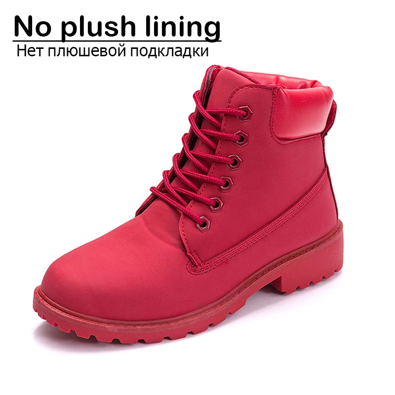 Зимние ботинки г. Новые женские ботильоны на шнуровке из плюша женские теплые зимние ботинки в британском стиле для студентов женская обувь - Цвет: Red