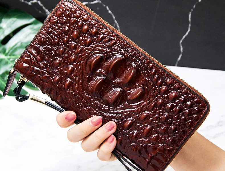 

Vintage Leather Shoulder Bag Head Layer Cowhide Crocodile Wallet Clutch Purse Portfel