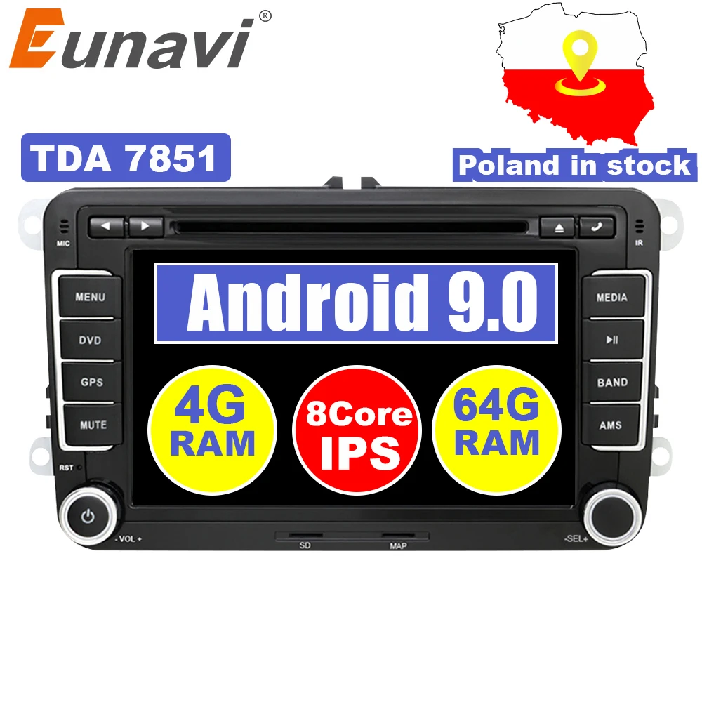 Eunavi 2 Din ips Android 9 0 автомобильный мультимедийный DVD радио плеер gps для VW GOLF 5 6 Polo Bora JETTA