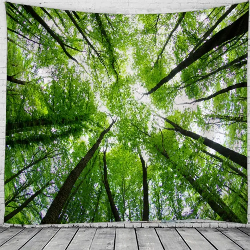 Green Misty Forest Tapestry Wall Hanging For Bedroom Living Room Dorm Decor Sunshine Through Tree Tapestries Nature Landscape Tapestry