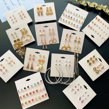 

Minimalist Mixed Style Crystal Earrings Set For Women Simple Small Geometric Flower Stud Earrings Girl Party Jewelry Gifts