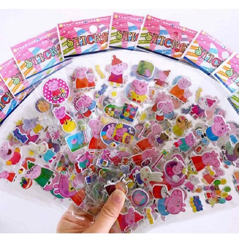 

100pcs/set Peppa Pig 3D Bubble Sticker Cartoon Toy Pink Pig Pig Sticker Toy Action Character Child Toy Gift