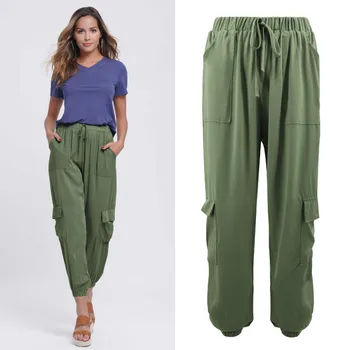 

Women Fall Winter Casual Pants Lace Up Multi Pocket Pants Women Joggers Sweatpants