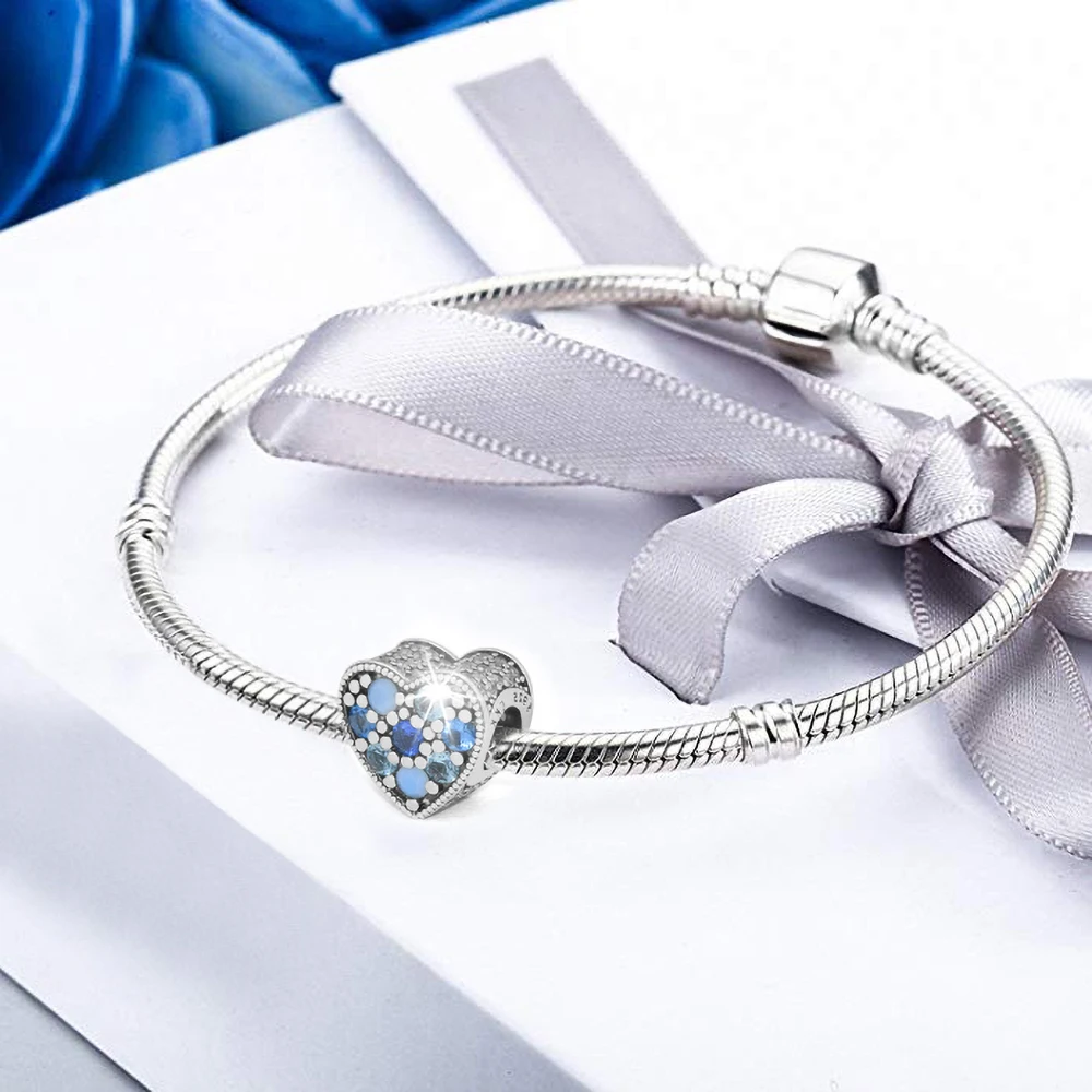 Подходит для браслетов Pandora Charms яркие бусины в форме сердца с разноцветными кристаллами 925 пробы-серебро-ювелирные изделия