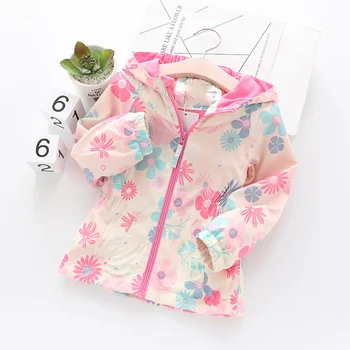 

Girl Coat New Autumn SunShirt Hooded Zipper Jacket Clothing Fashion Outdoor Children Autumn & Spring Flower Children Clothes