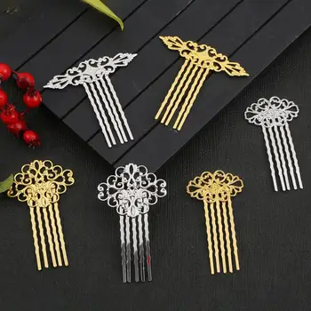 

1pcs Copper 5 Teeth Vintage Fligree Flower Hair Comb Stick Hairpin Hairclips Blank Base Barrettes For DIY Women Jewelry Headwear