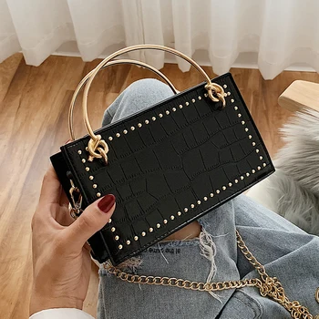 

2019 Fashion New Tote bag Quality Leather Women's Designer Rivet Handbag Stone pattern Chain Shoulder Messenger Bag Bolsos Mujer