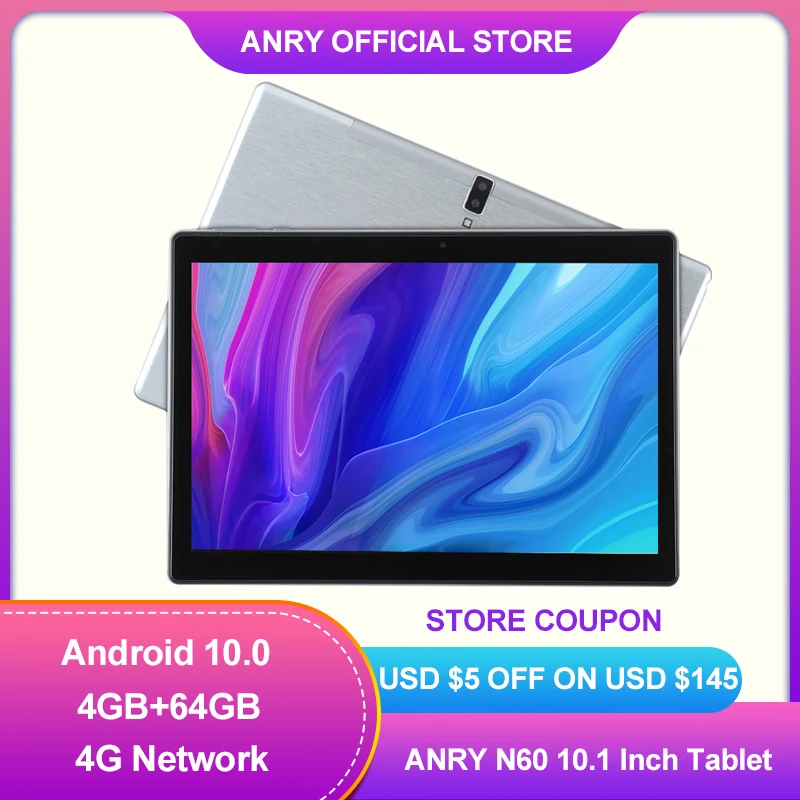 ANRY N60 10.1 Inch Android 10 Tablet 4G Network Octa Core SC9863A 4GB+ 64GM ROM IPS 1920x1200 AI Speed-up Tablets PC 2.4/5G Wifi