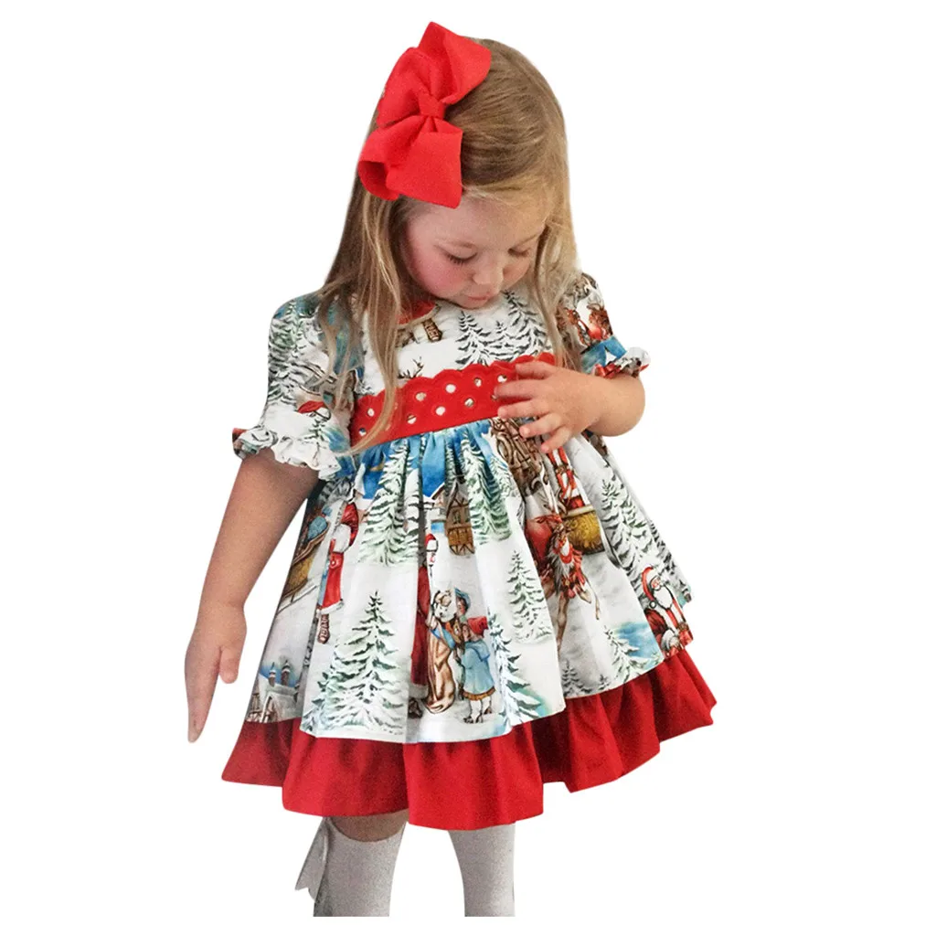 Рождественское платье-пачка для маленьких девочек Детские вечерние платья принцессы с красным бантом и кружевом детская одежда рождественские костюмы