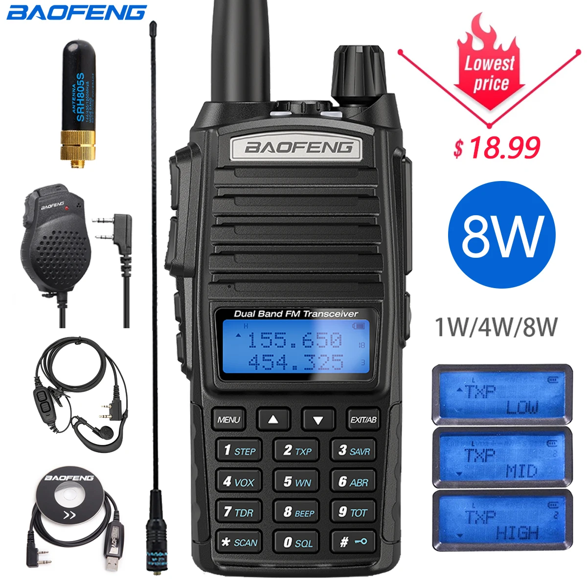 Портативная рация BaoFeng UV-82 Plus 8 Вт 2 PTT-станции | Мобильные телефоны и аксессуары