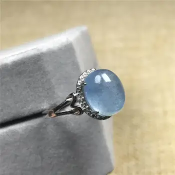 

2019 Natural Blue Aquamarine Ring For Woman Clear Crystal Clear 10x8mm Beads 925 Silver Adjustable Ring Fashion Jewelry AAAAA
