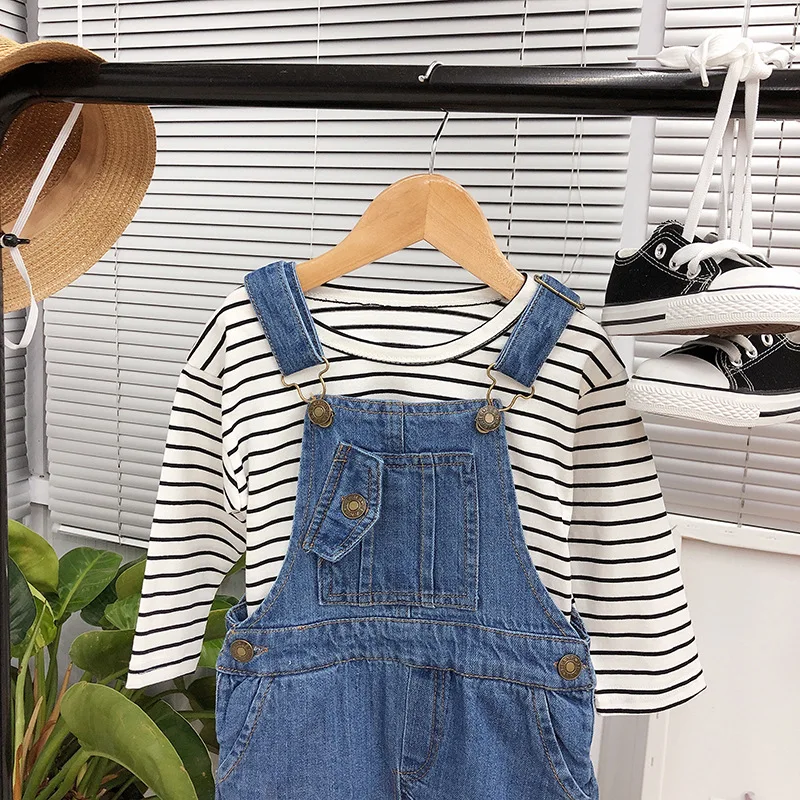WLG kids overalls boys girls spring autumn denim blue overall baby casual all match clothes