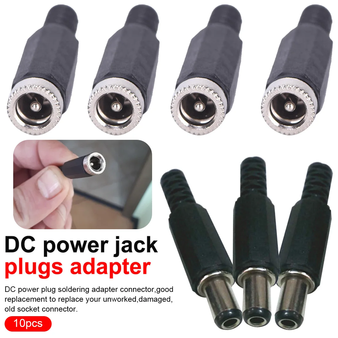 

10pcs Power Jack Plugs Male / Female Socket Adapter Connectors For DIY Projects