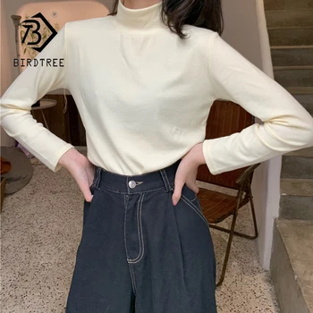 

2020 Spring and Autumn Basic Retro Slim Solid Turtleneck Long Sleeve Women Bottoming Shirt T-Shirt Top T9D201M