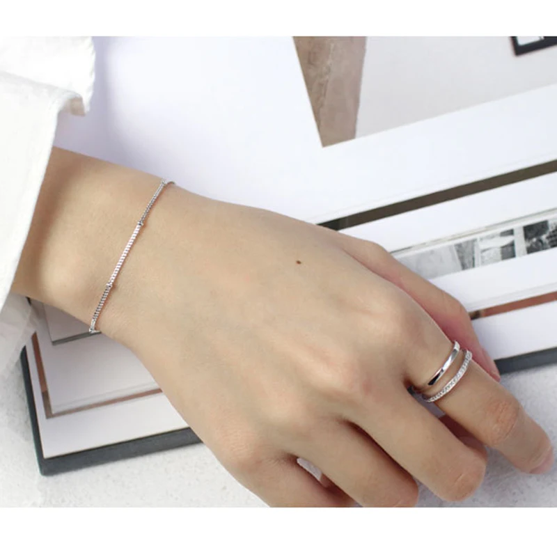 VIVILADY Настоящее 925 пробы серебро для женщин Шарм Braclet шикарный Крошечные Круглые бусины трендовая цепочка для леди студентка девушка основные ювелирные изделия