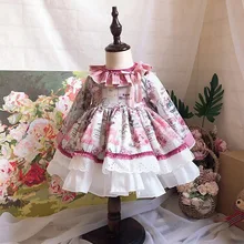 От 0 до 7 лет, осенне-зимнее винтажное бальное платье с длинными рукавами и розами для маленьких девочек, платье принцессы в стиле Лолиты для девочек, повседневное праздничное платье