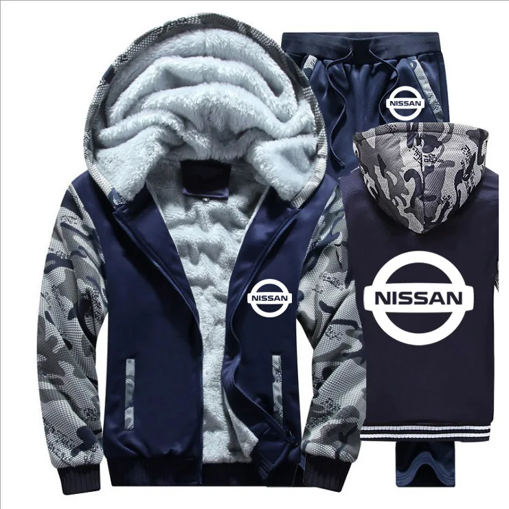 Зимняя мужская толстовка с капюшоном Nissan Car Logo, мужские толстовки с капюшоном, костюм толстый теплый флис, хлопковый спортивный костюм на молнии, мужская куртка+ штаны, комплекты из 2 предметов - Цвет: 827