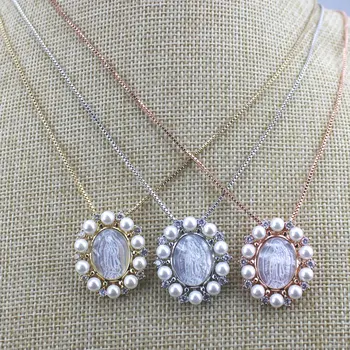 

16inch 5str/lot Fashion cz religion charm necklace,multi color freshwater pearl pendant accessories,handmade necklace jewelry