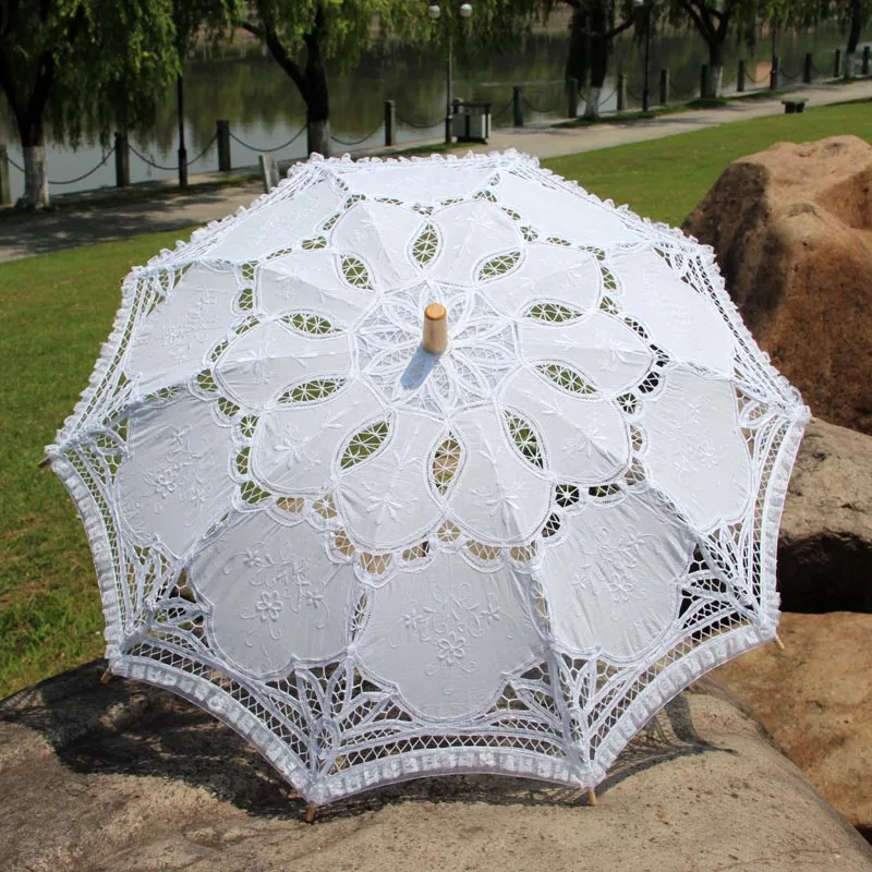 Викторианская вышивка цветок Баттенбург кружевной зонтик с кружевным украшением вечерние свадебные душ фото реквизит невесты Зонтик Подарки - Цвет: A2514 white