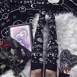 InsDoit Goth Long Socks Black Harajuku Streetwear Sun Moon Letter Print Stockings Women Thigh Intermediate Socks Party Stockings