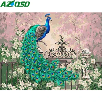 

AZQSD Oil Painting By Numbers Peacock Animal Painting By Numbers Home Decoration Gift Hand Paint Kit Canvas 50x50cm Framless